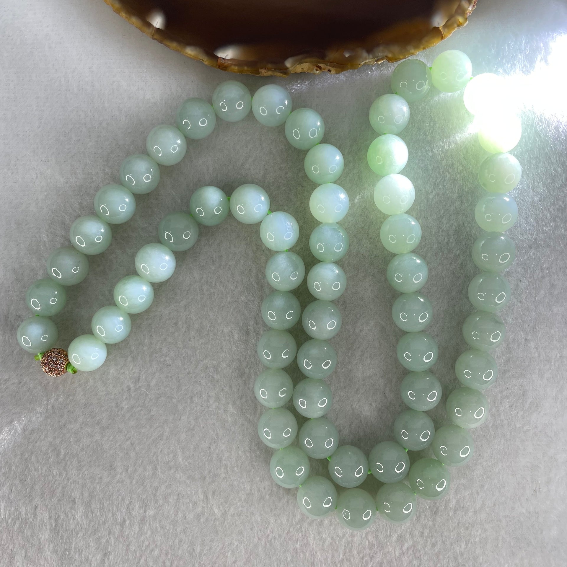 Good Grade Type A Light Green Jadeite Beads Necklace 54.77g 66cm by 11.4mm 60 Beads - Huangs Jadeite and Jewelry Pte Ltd