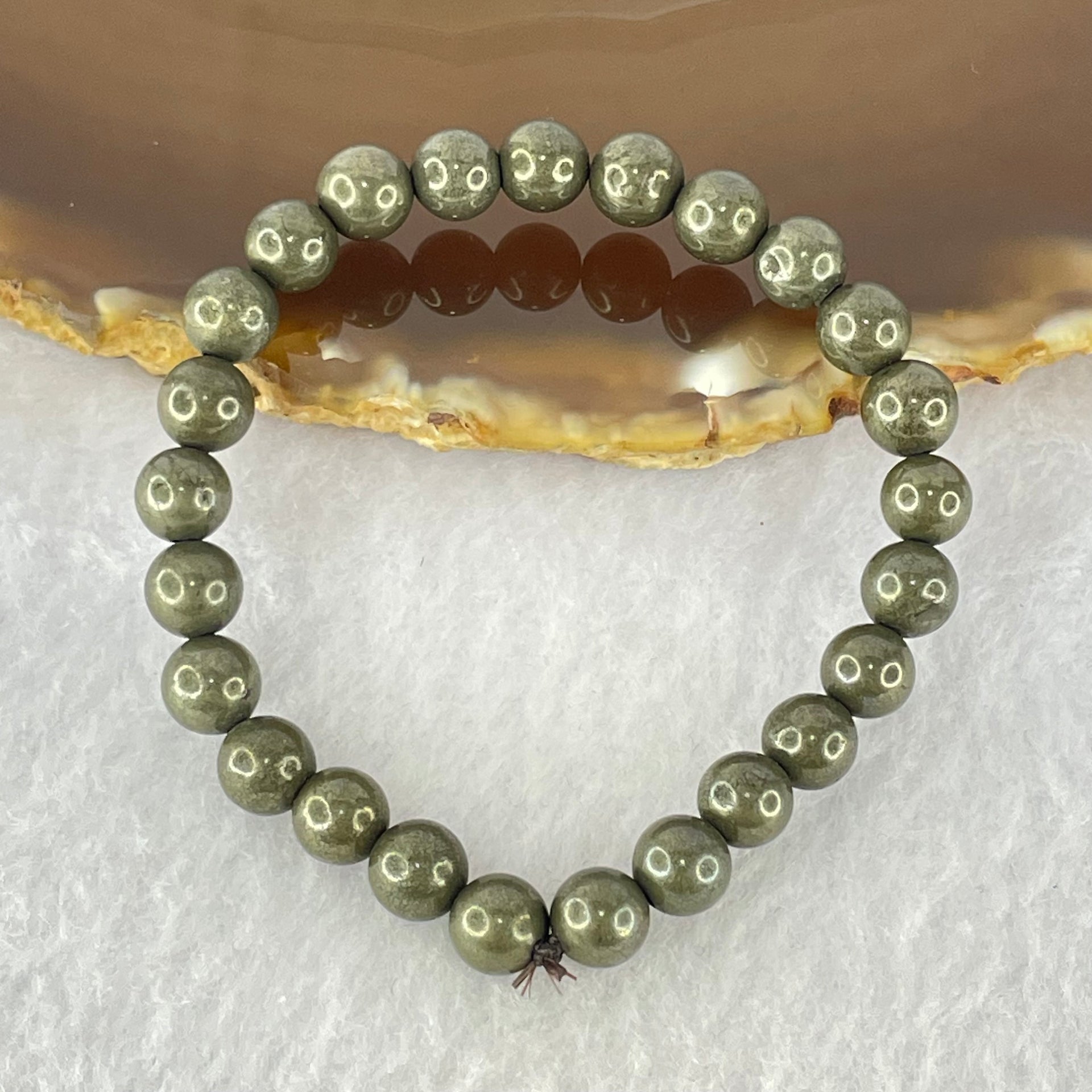 Natural Pyrite Beads Bracelet 天然黄铁矿手链 15.64g 13cm 6.4mm 25 Beads - Huangs Jadeite and Jewelry Pte Ltd