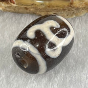 Natural Powerful Tibetan Old Oily Brown Yellowish White Agate Green Tara Dzi Bead Heavenly Master (Tian Zhu) 绿度母天珠 4.62g 17.5 by 13.3mm - Huangs Jadeite and Jewelry Pte Ltd