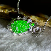 Type A Icy Green Omphasite Jadeite Dragon Head with Crystals in S925 Sliver Necklace 5.11g 13.5 by 9.1 by 2.0mm - Huangs Jadeite and Jewelry Pte Ltd