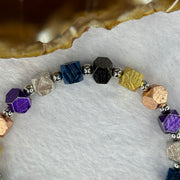 Natural Meteorite in Multi Color Blocks with Mini Stainless Steel Beads Bracelet 天然天铁手链 6.4mm 16cm 19 pcs - Huangs Jadeite and Jewelry Pte Ltd