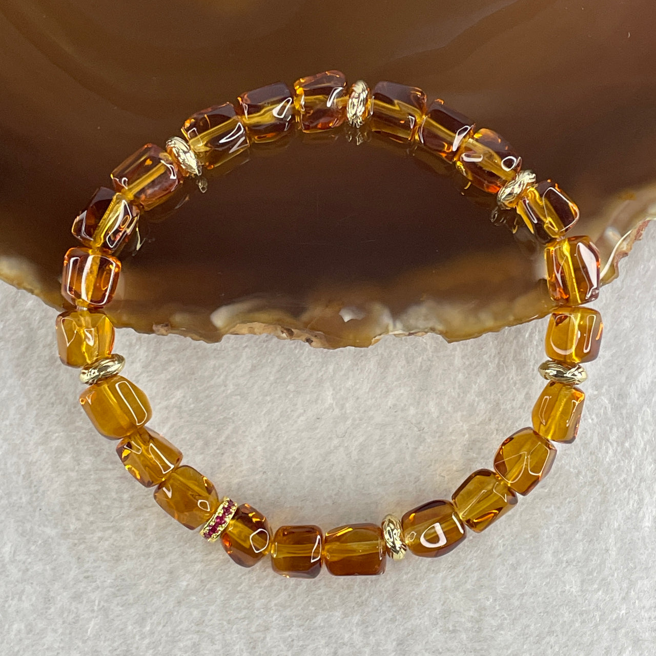 Certified Natural Very Good Grade Intense Citrine Crystal Beads Bracelet 13.91g 15.5cm 6.9mm 23Beads