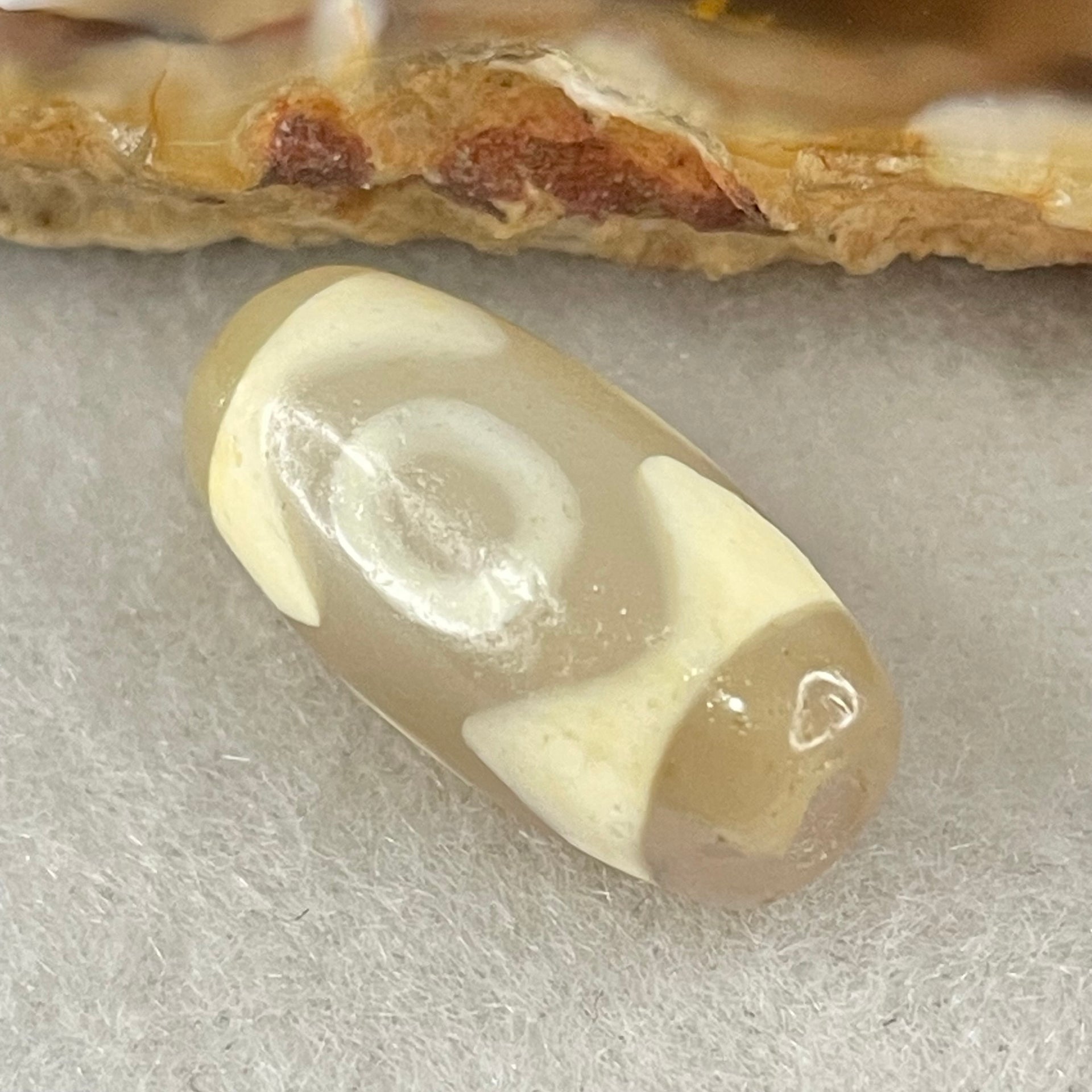 Natural Powerful Tibetan Old Oily Agate 3 Eyes Dzi Bead Heavenly Master (Tian Zhu) 三眼天诛 2.86g 20.1 by 9.9mm - Huangs Jadeite and Jewelry Pte Ltd