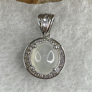 Type A Icy White Jadeite Pendant with Cubic Zirconia in S925 Sliver 1.75g 8.6 by 7.2 by 4.0mm - Huangs Jadeite and Jewelry Pte Ltd