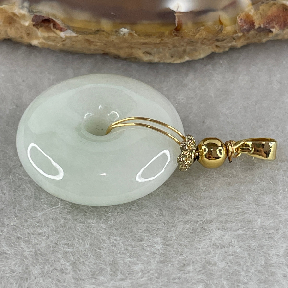 Natural Type A Faint Green to White Jadeite Ping An Kou Pendant | 21mm Ultra-Thick Jade Peace Disc Talisman (6.86g | 21.4 x 7.1mm) - Huangs Jadeite and Jewelry Pte Ltd