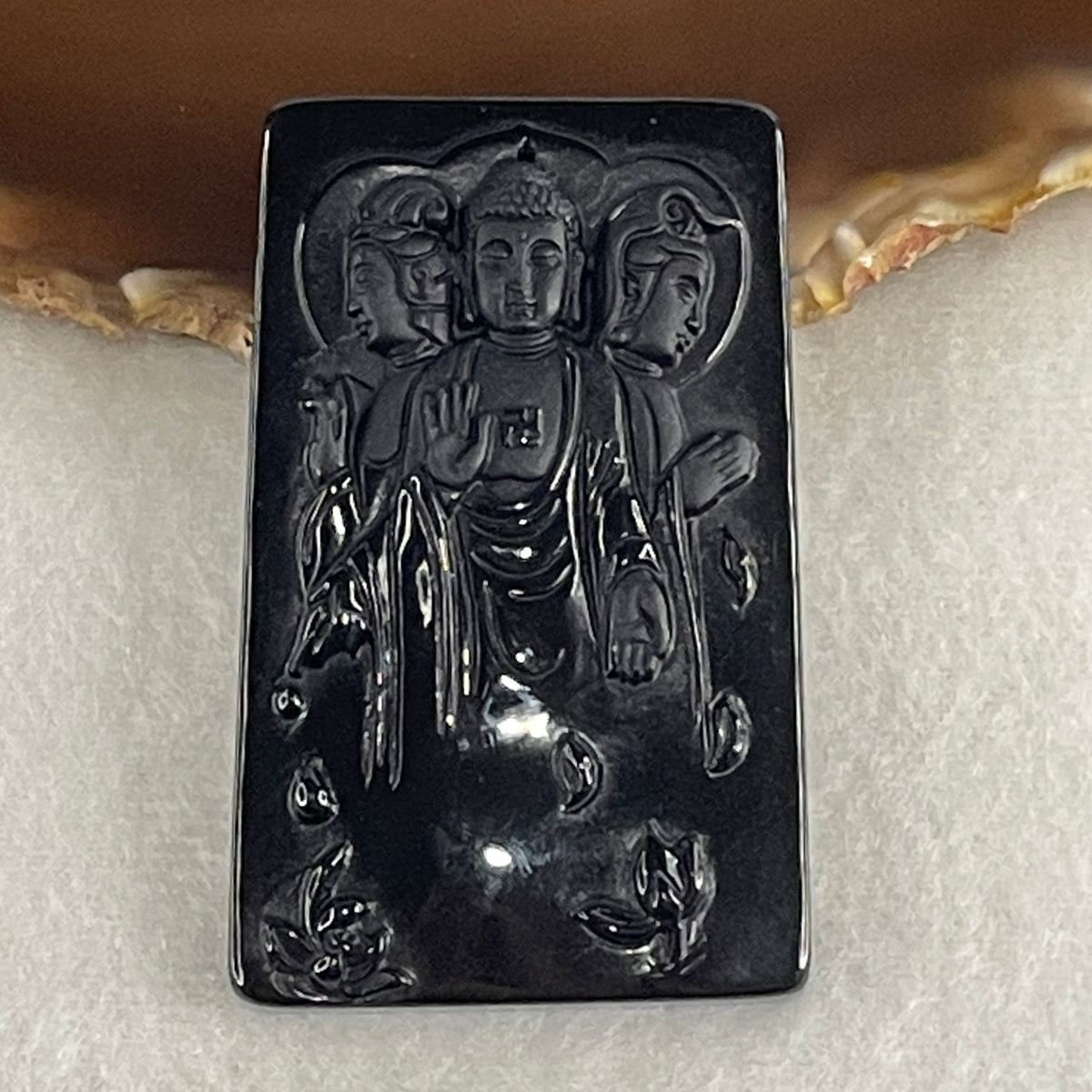 Certified Natural Type A Black Omphacite Jadeite Three Saints of the West Pendant | Sacred Western Trinity Buddhist Amulet (31.62g | 63.8x39.9x9.5mm)