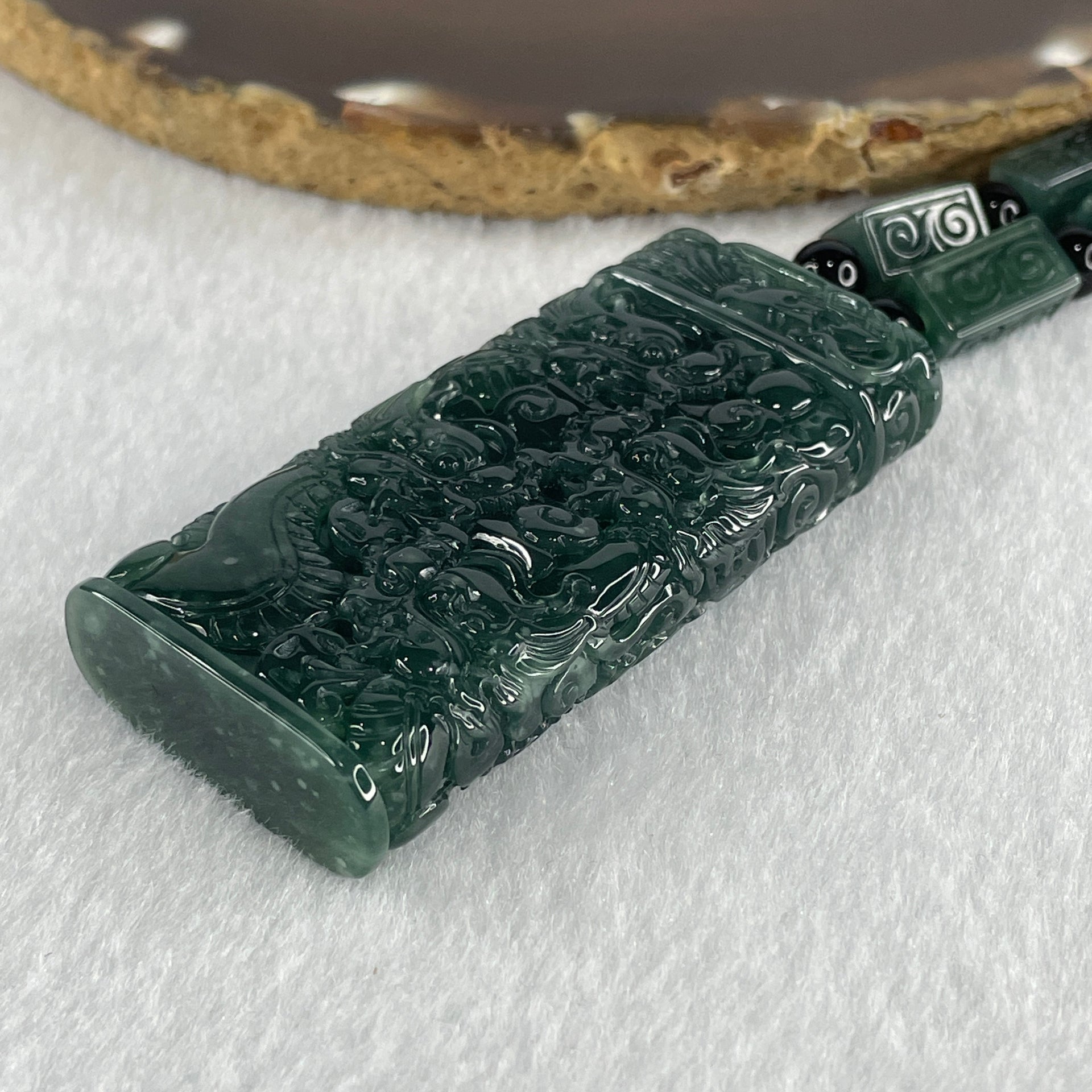 Type A Jelly Blueish Green Jadeite 9 Dragon Double Side Pendant 121.51g 62.8 by 28.9 by 11.5mm - Huangs Jadeite and Jewelry Pte Ltd