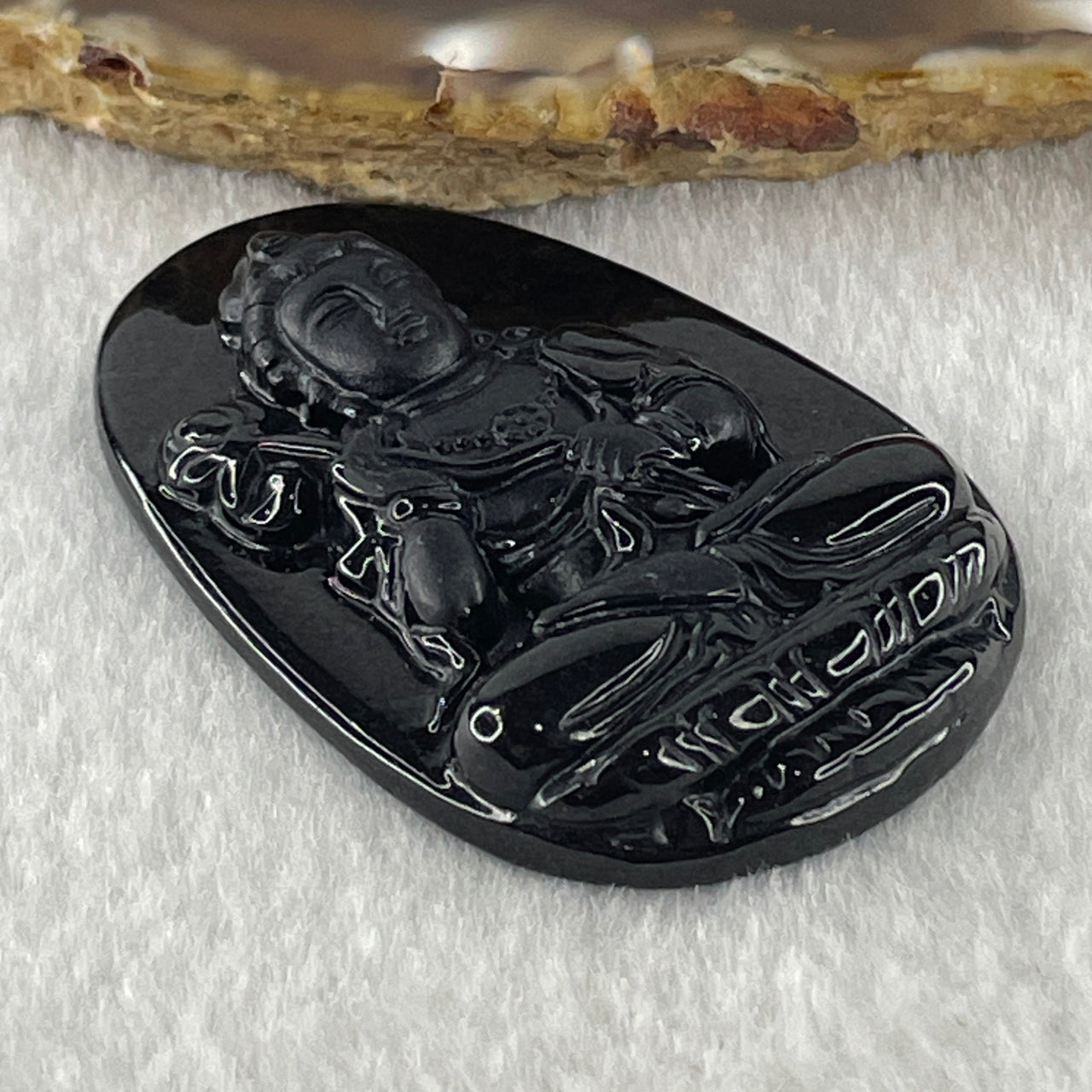 Type A Opaque to Partial Translucent Black Omphacite Jadeite Mahasthamaprapta Bodhisattva Pendant Horse Zodiac Guardian 16.73g 52.1 by 34.6 by 7.6mm - Huangs Jadeite and Jewelry Pte Ltd