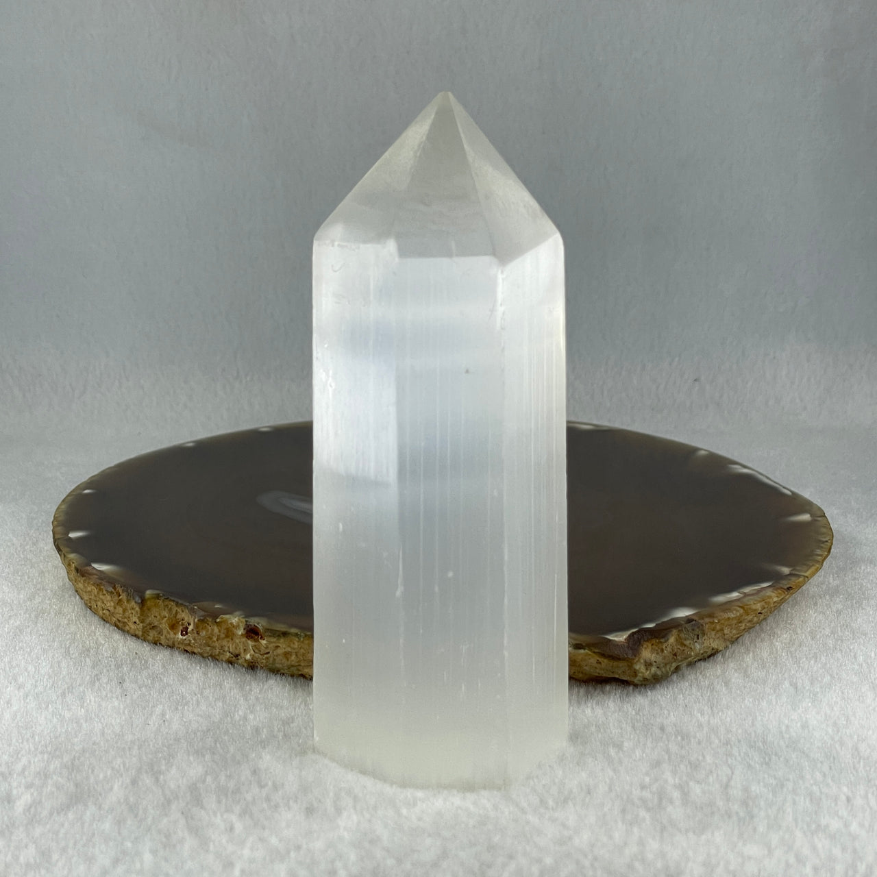 Natural Selenite Tower Display 199.11g 36.7 by 34.8 by 107.0mm - Huangs Jadeite and Jewelry Pte Ltd