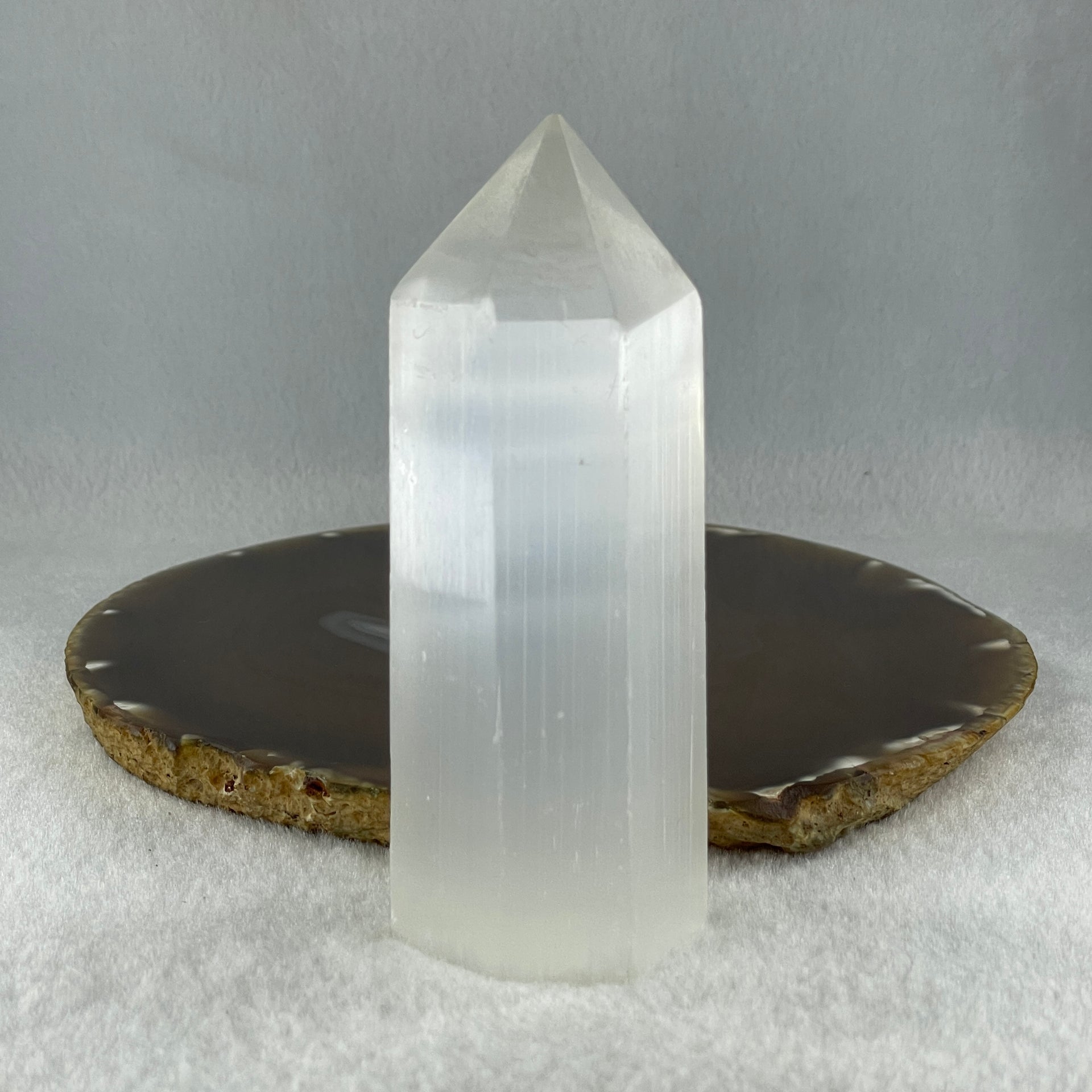 Natural Selenite Tower Display 199.11g 36.7 by 34.8 by 107.0mm - Huangs Jadeite and Jewelry Pte Ltd