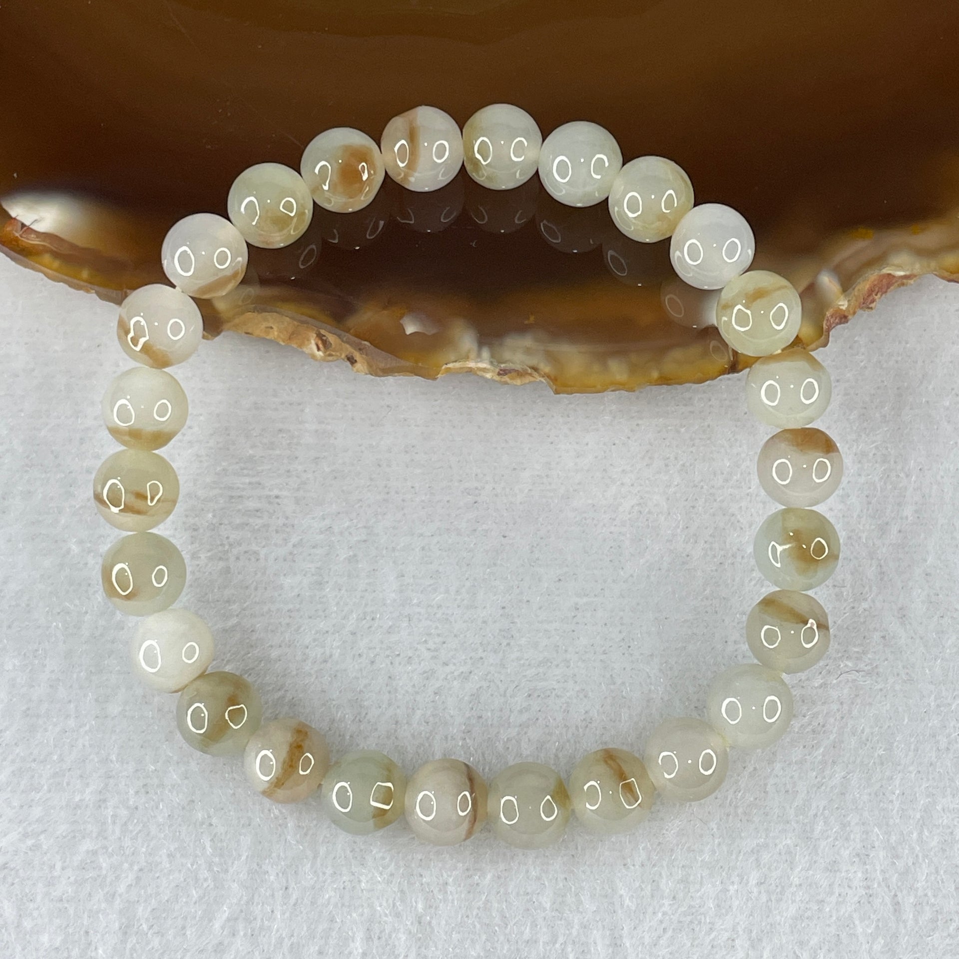 Natural Type A Light Lavender with Brownish Jadeite Beads Bracelet 14.86g 15cm 7.0mm 26 Beads - Huangs Jadeite and Jewelry Pte Ltd