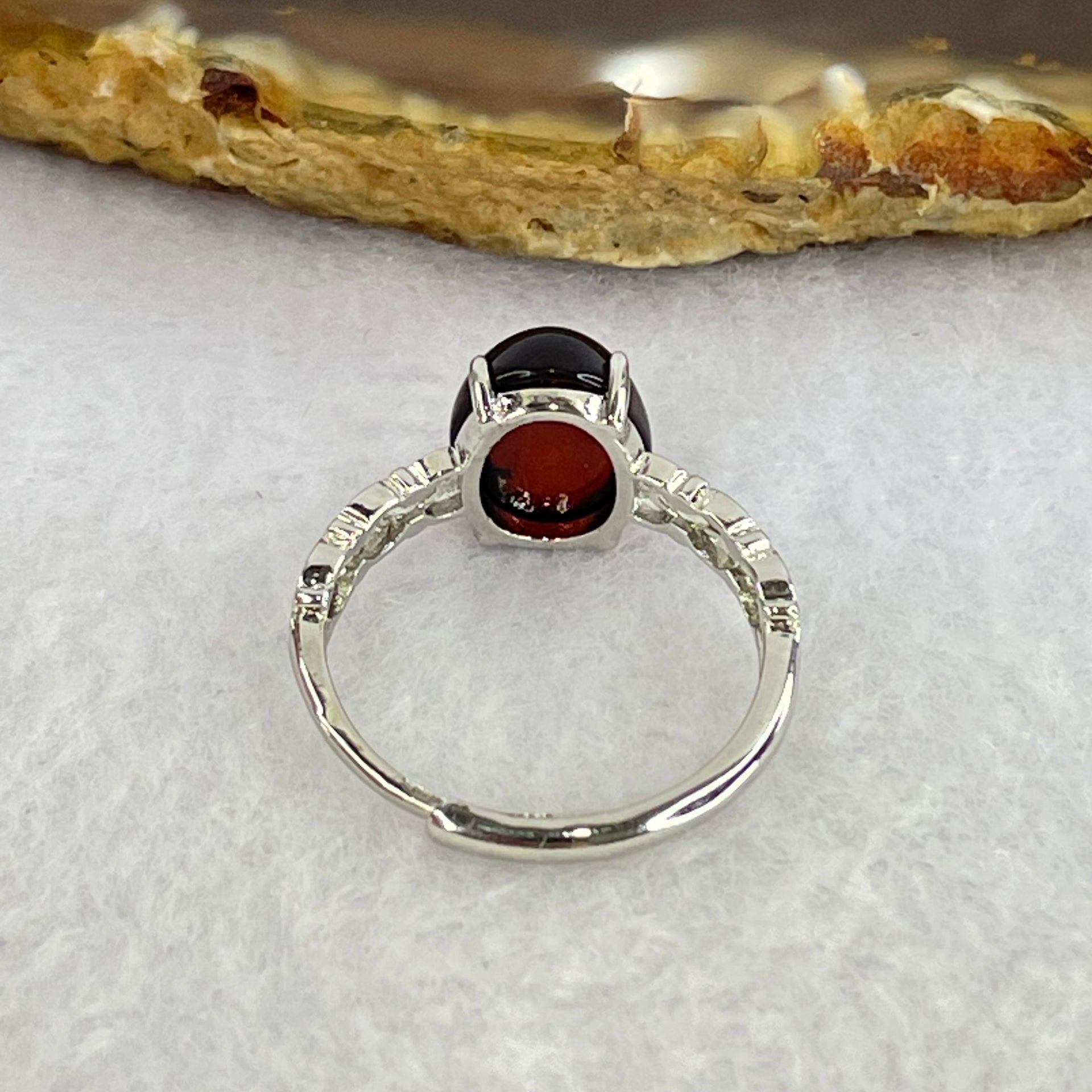 Natural Blood Red Amber in S925 Sliver Ring 1.55g 10.2 by 8.5 by 6.0mm - Huangs Jadeite and Jewelry Pte Ltd