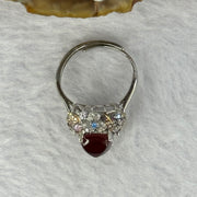 Natural Red Carnelian Agate with Crystals In 925 Sliver Ring (Adjustable Size) 3.89g 8.0 by 8.0 by 6.5mm - Huangs Jadeite and Jewelry Pte Ltd
