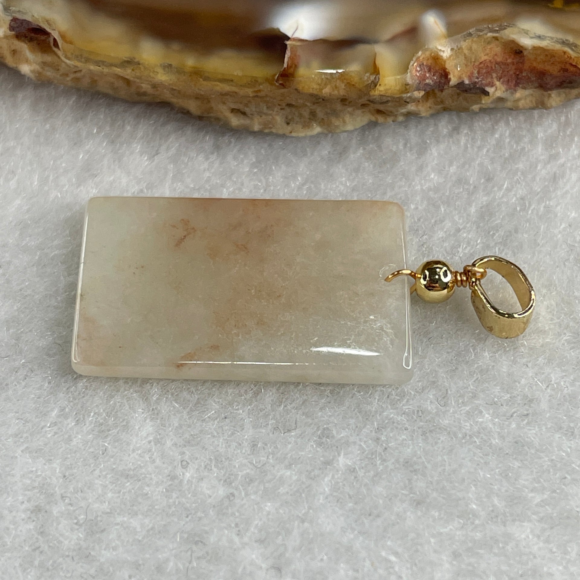 Type A White with Reddish Brown Jadeite Wu Shi Pai Pendant 2.38g 22.2 by 4.2 by 2.2mm - Huangs Jadeite and Jewelry Pte Ltd