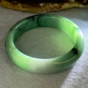 Type A Bright Green with Lavender Patch and Moss Green Piao Hua Jadeite Bangle Internal Diameter 55.1mm 61.38g 14.1 by 8.8mm - Huangs Jadeite and Jewelry Pte Ltd