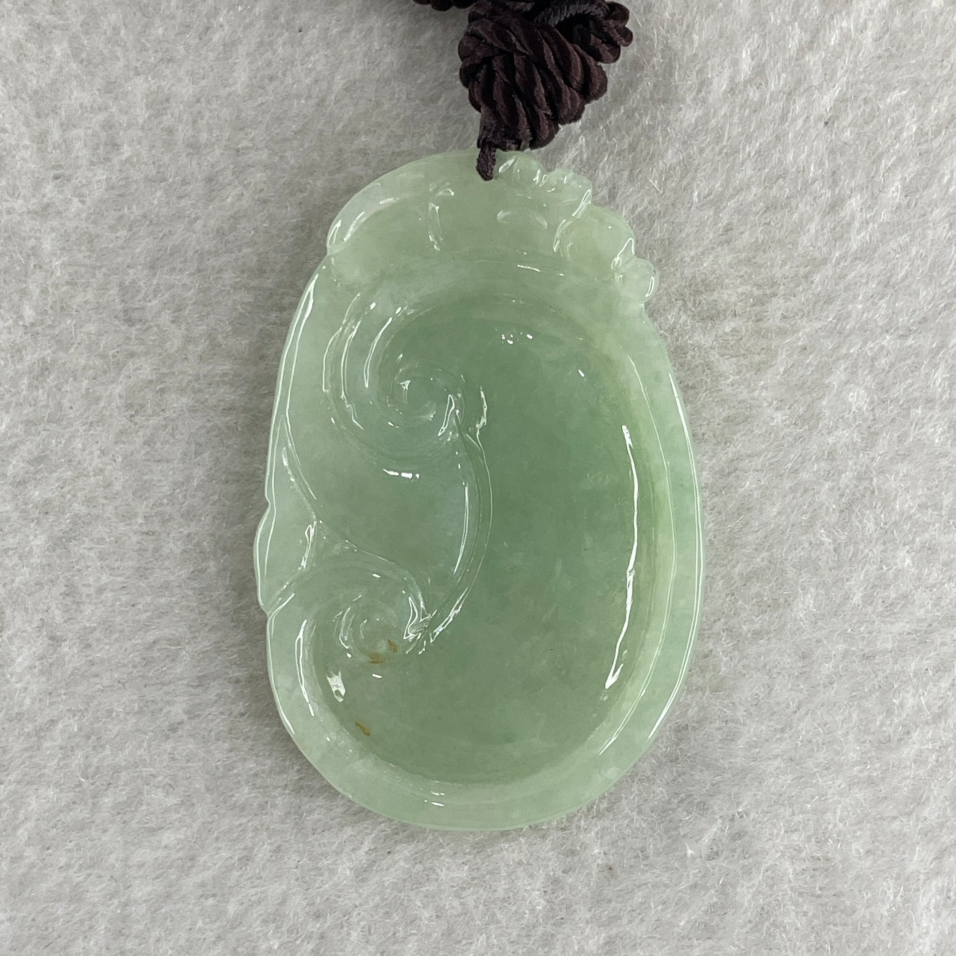 Natural Type A Light Green Jadeite Dragon Head on Ruyi Pendant 12.10g 47.0 by 31.2 by 3.6mm - Huangs Jadeite and Jewelry Pte Ltd