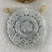 Natural Type A Green Jadeite Flower, Bat & Hulu Pendant in Intricate Hollow Carving | Blessing, Longevity & Good Fortune Talisman (19.17g | 47.4mm) - Huangs Jadeite and Jewelry Pte Ltd