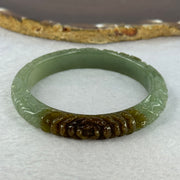 Type A Blueish Green and Brown Patches Jadeite Lotus Flowers Bangle 39.19g Internal Diameter 55.2mm 10.9 by 8.2mm - Huangs Jadeite and Jewelry Pte Ltd