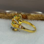 Type A Burmese Full Spicy Green Jade Jadeite 18K Yellow and White Gold customised Moveable Wu Shi Lion Head with Diamonds Ring 6.00g 13.1 by 22.5 by 8.3mm US6.25 HK13.5 Inner Dia 17.0mm - Huangs Jadeite and Jewelry Pte Ltd