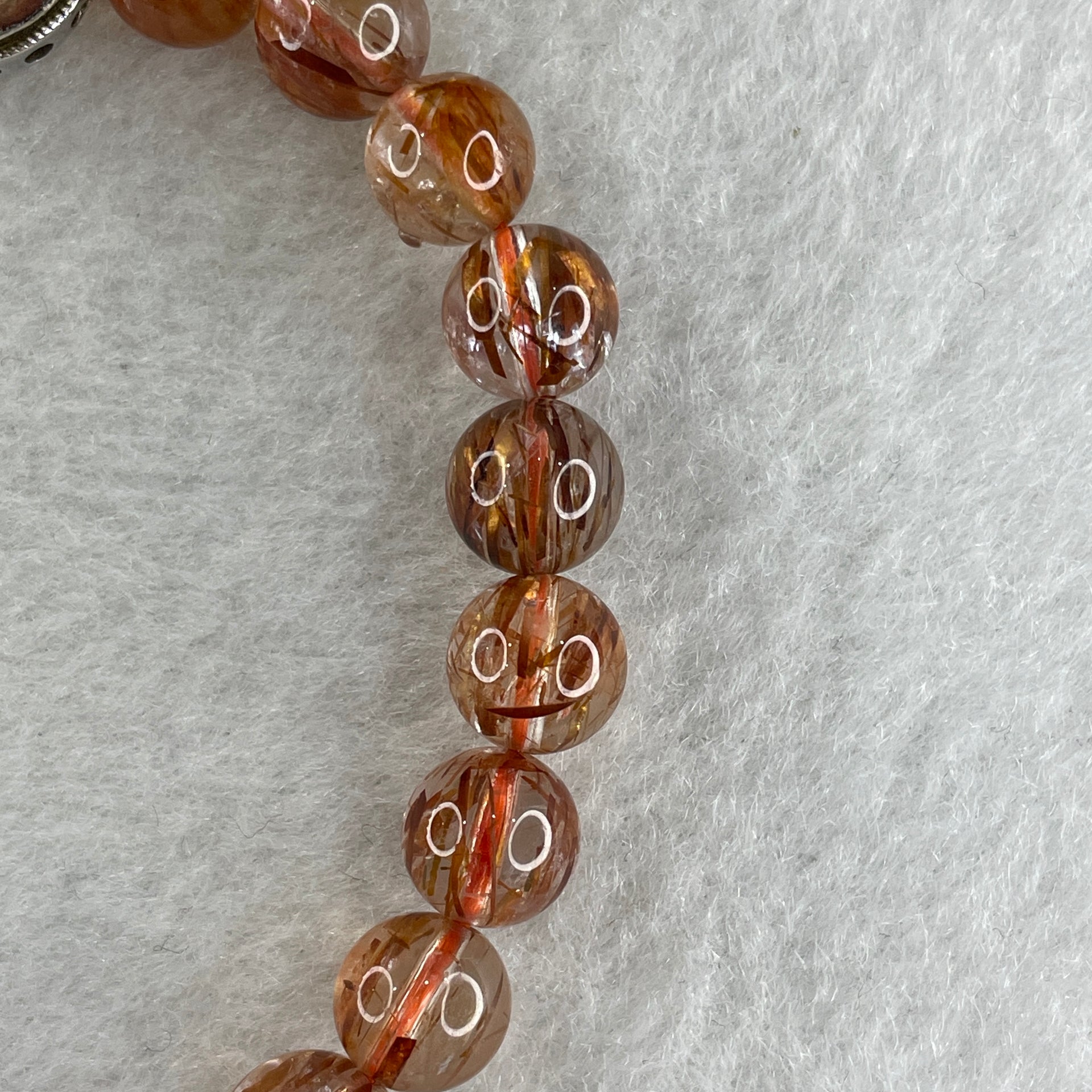 Natural Reddish Copper Rutilated Quartz Beads with Charm Bracelet 17.74g 7.8mm 24 Beads - 10.8 by 6.5mm 1 Charm - Huangs Jadeite and Jewelry Pte Ltd