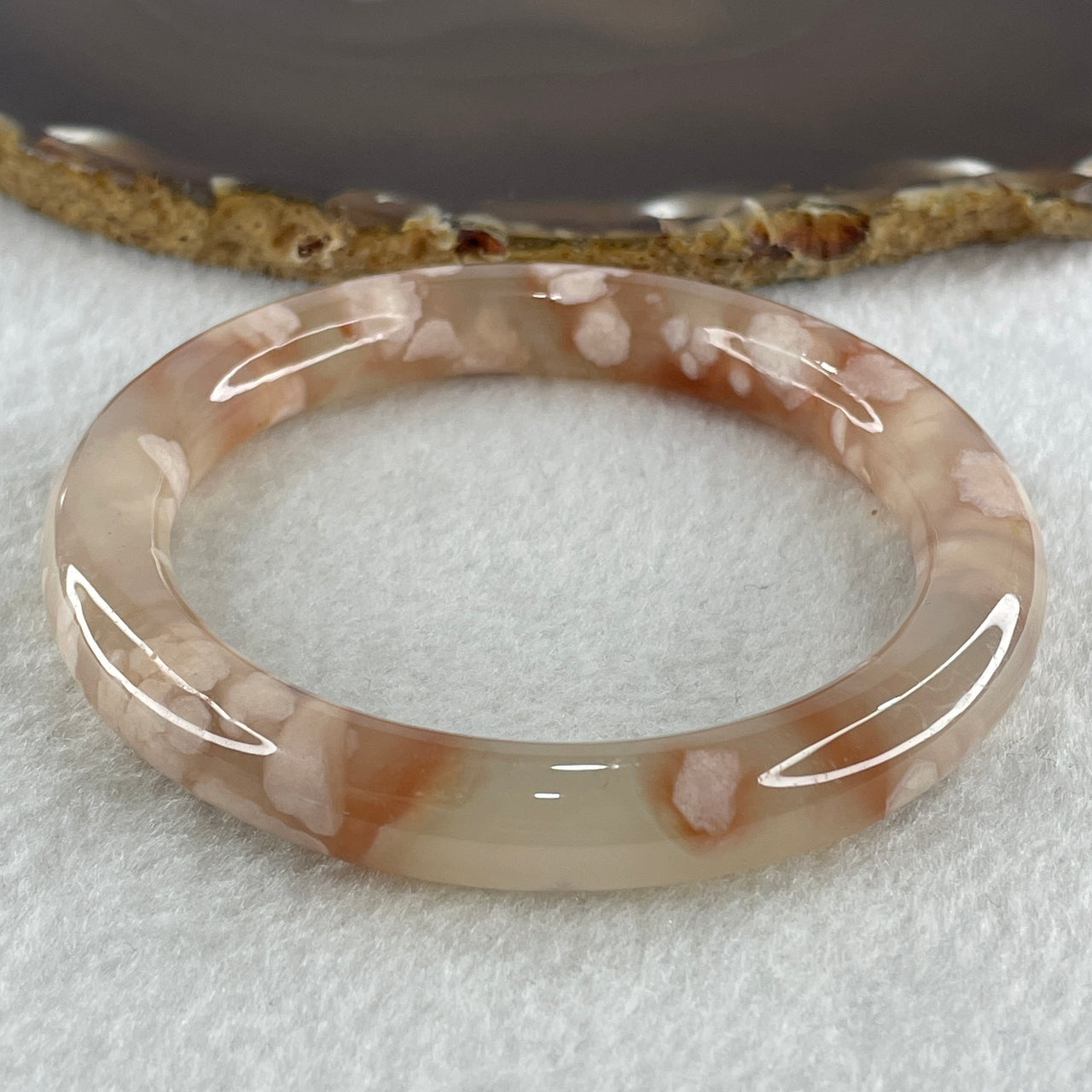 Natural Pinkish Flower Agate Bangle 45.47g Internal Diameter 59.5mm 10.0 by 10.7mm (Perfect) - Huangs Jadeite and Jewelry Pte Ltd