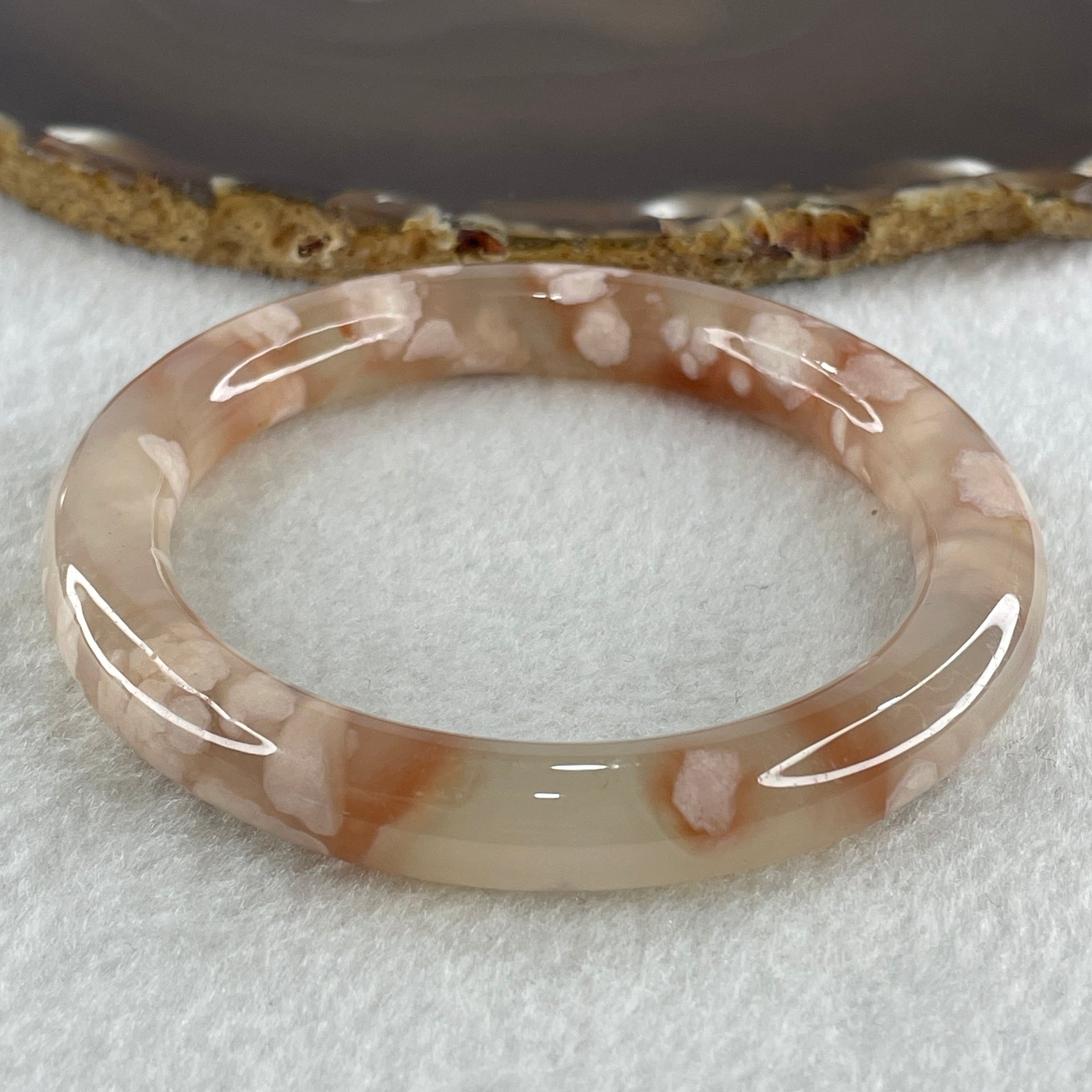 Natural Pinkish Flower Agate Bangle 45.47g Internal Diameter 59.5mm 10.0 by 10.7mm (Perfect) - Huangs Jadeite and Jewelry Pte Ltd