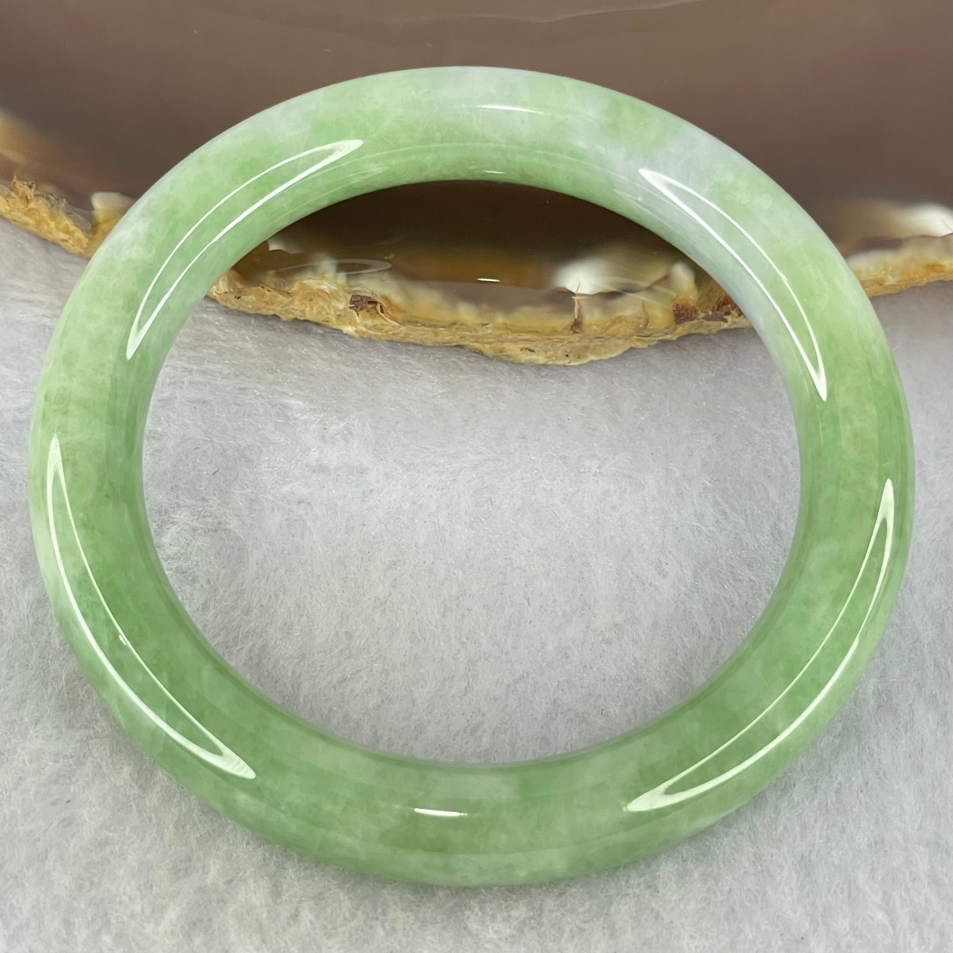 Type A Green with Lavender Jadeite Bangle Internal Diameter 53.8mm 50.57g 10.2 by 9.5mm (Very Slight Internal Line) - Huangs Jadeite and Jewelry Pte Ltd