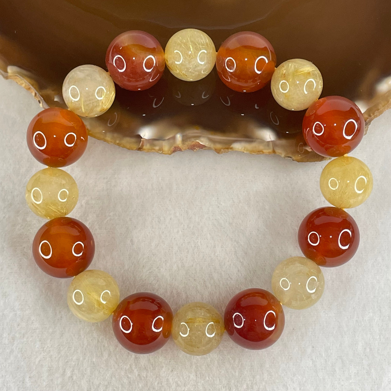 Entry Grade Natural Golden Rutilated Quartz with Orange Crystal Beads Bracelet 70.56g 18.5cm 16.0mm 16 Beads - Huangs Jadeite and Jewelry Pte Ltd