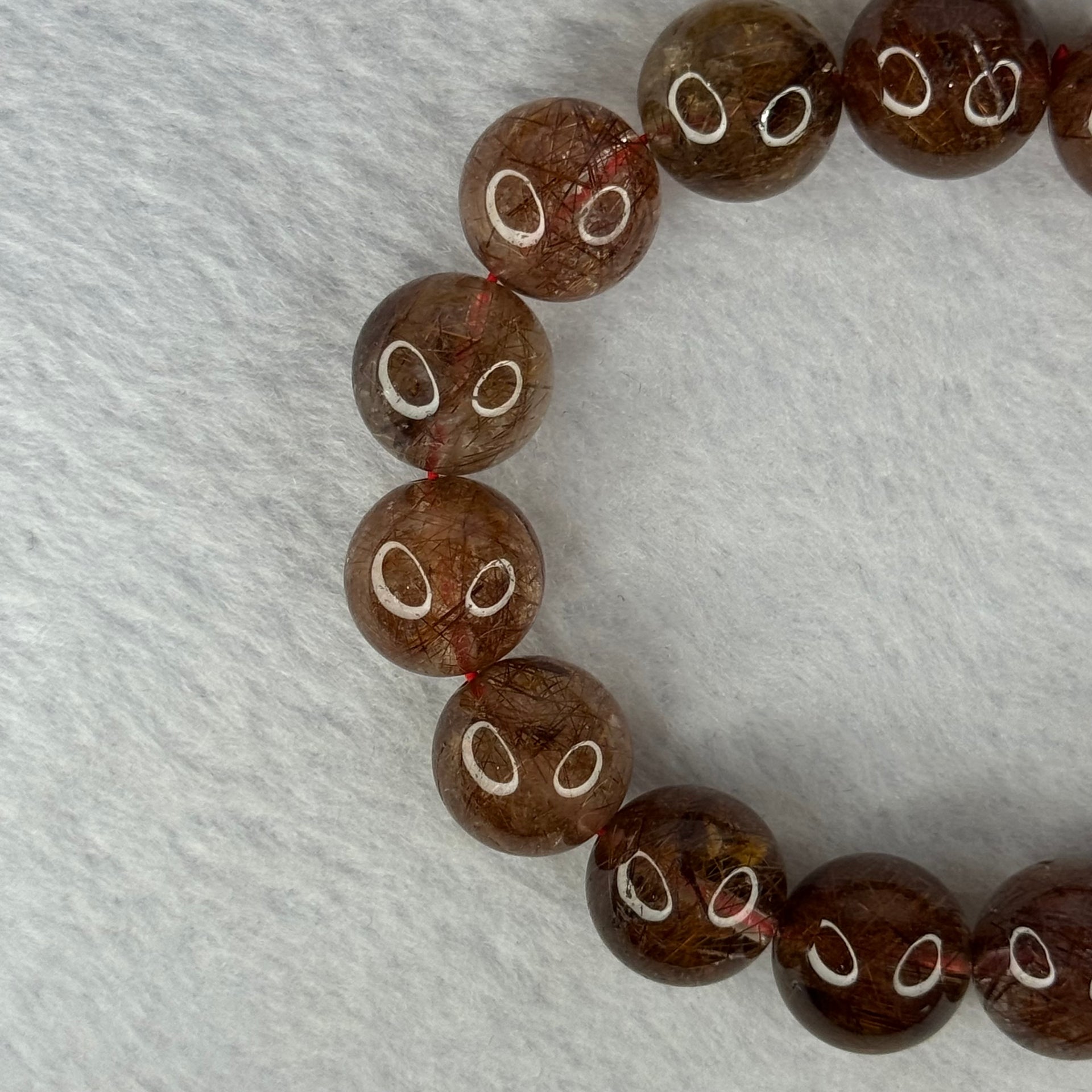 Natural Copper Rutilated Quartz Beads Bracelet 銅髮晶手镯 52.90g 17.5cm 14.mm 15 Beads - Huangs Jadeite and Jewelry Pte Ltd