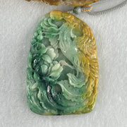 Grand Master Type A Green with Spicy Green and Yellow Piao Hua Jadeite Phoenix with Flower Double Side Pendant 86.78g 72.0 by 48.0 by 12.5mm - Huangs Jadeite and Jewelry Pte Ltd