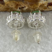 Type A Natural Green Jadeite Cabochon 6.7 by 5.2 by 2.5m Stone for Setting 4.46g (On Silver Earrings Mold) - Huangs Jadeite and Jewelry Pte Ltd