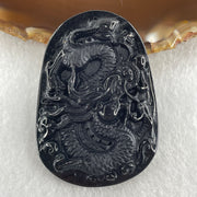 Type A Opaque to Partial Translucent Black Omphacite Jadeite Dragon Pendant 24.58g 58.2 by 40.3 by 8.2mm - Huangs Jadeite and Jewelry Pte Ltd