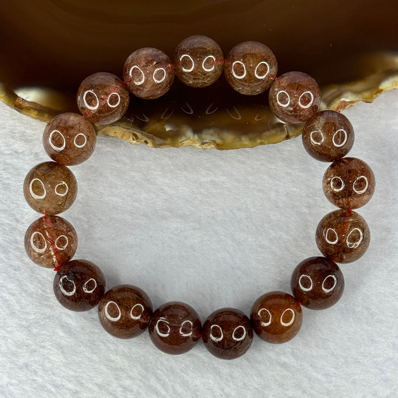 Natural Copper Rutilated Quartz Beads Bracelet 天然銅髮晶手镯 38.12g 17cm 12.1mm 17 Beads - Huangs Jadeite and Jewelry Pte Ltd
