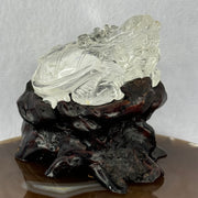 Natural Clear Quartz Dragon Turtle with Wooden Display 214.02g 78.8 by 66.1 by 75.6mm - Huangs Jadeite and Jewelry Pte Ltd