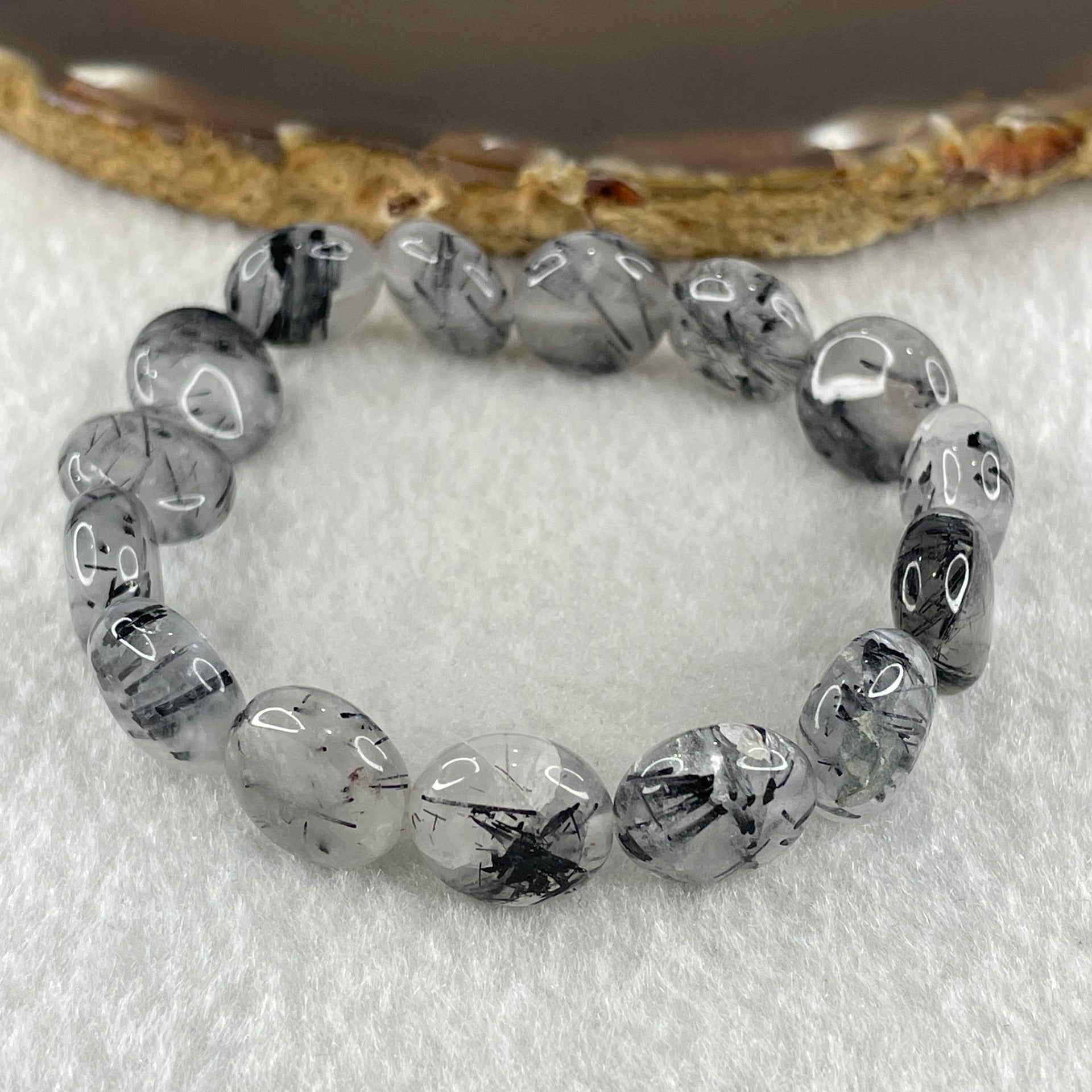 Natural Black Tourmaline Round Beads Bracelet 20.18g 15cm 12.0mm 15Beads - Huangs Jadeite and Jewelry Pte Ltd