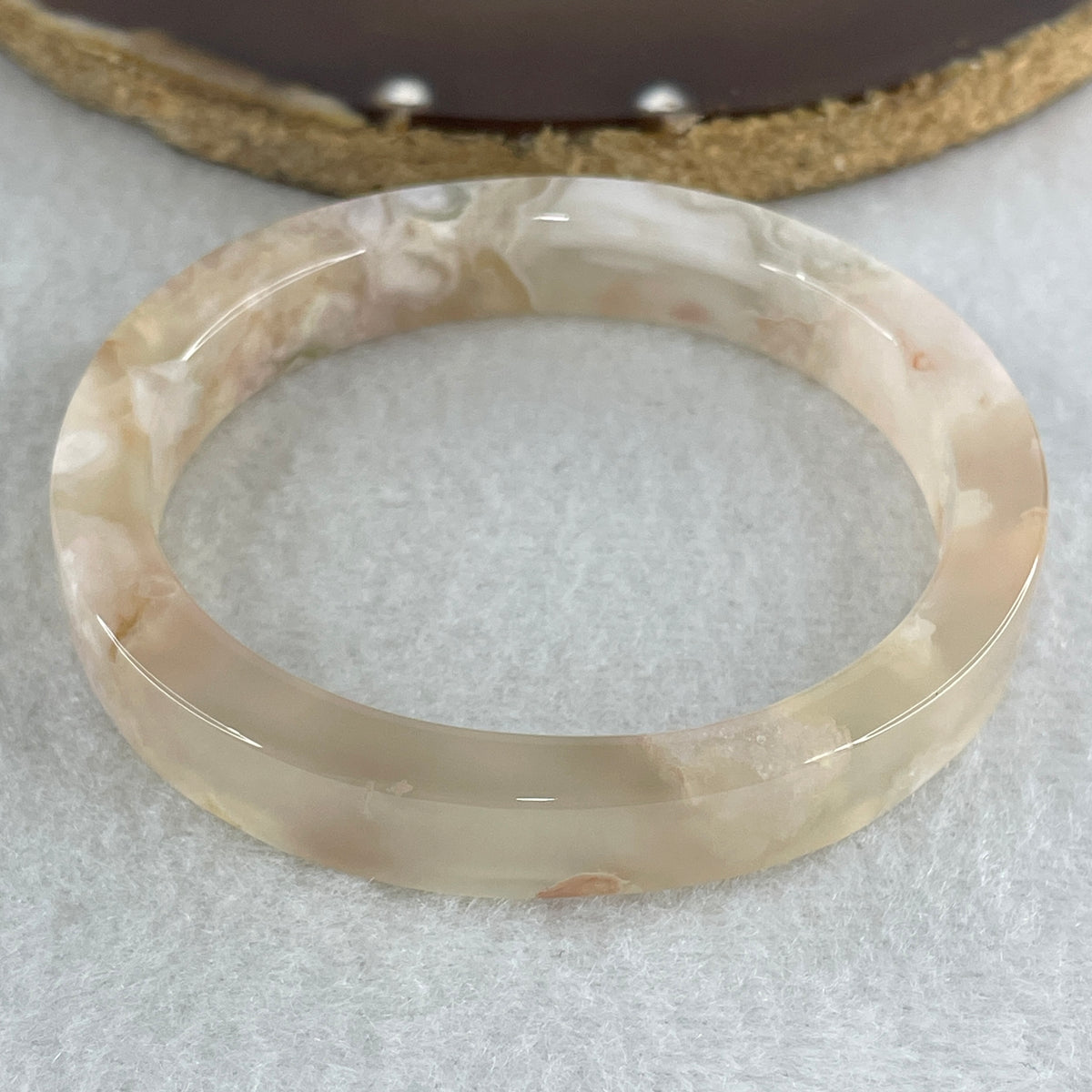 Natural Pink Flower Agate Set Oval Bangle 77.72g Inner Diameter 56.4mm 10.2 by 6.8mm (Perfect) - Huangs Jadeite and Jewelry Pte Ltd
