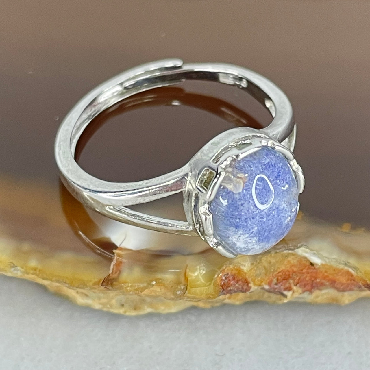 Rare Good Grade Natural Blue Dumortierite Rutilated Quartz in S925 Sliver Ring (Adjustable Size) 1.95g 8.7 by 7.6 by 4.5mm - Huangs Jadeite and Jewelry Pte Ltd