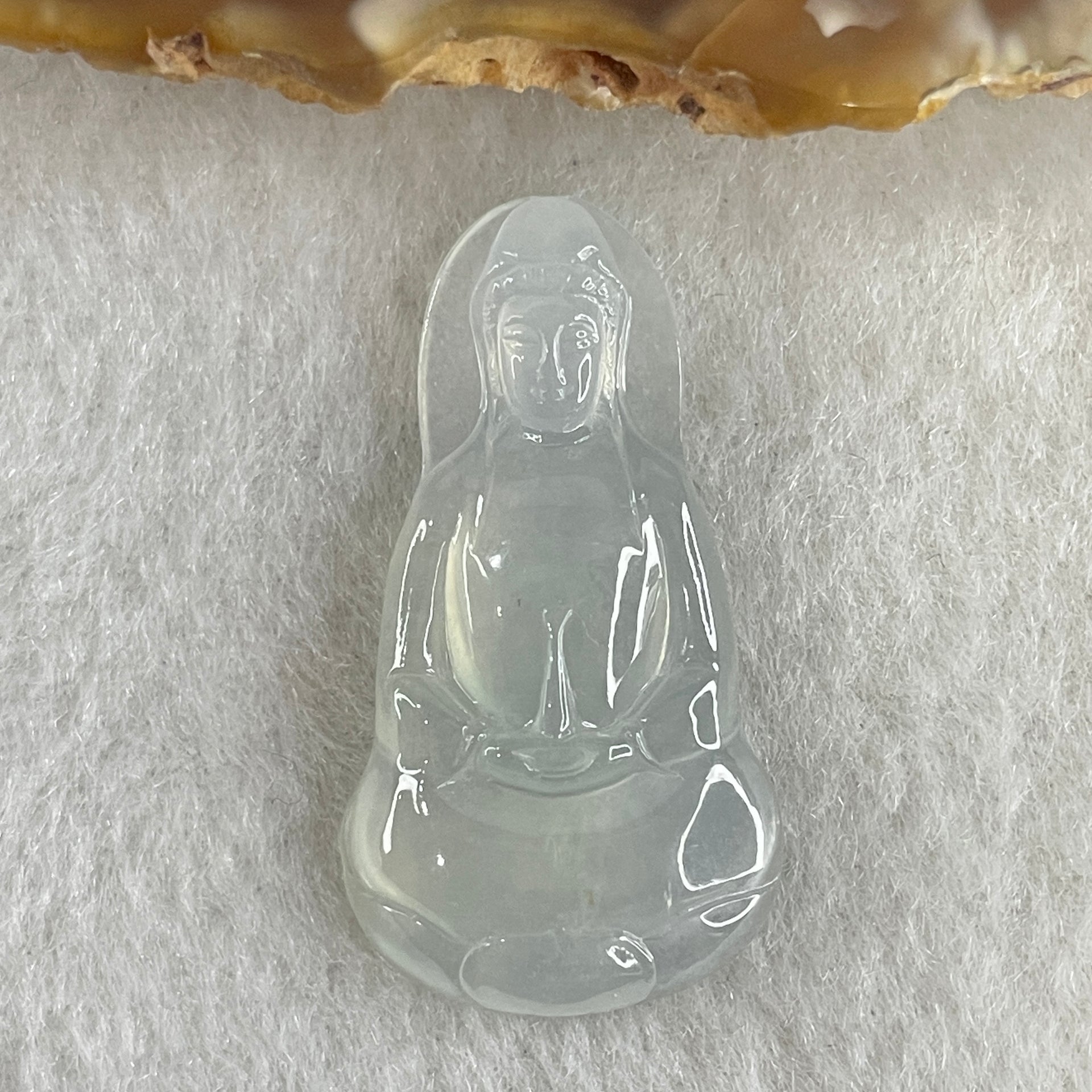 Type A Icy Colourless to White Jadeite Guan Yin Pendant 4.09g 31.8 by 17.2 by 4.7mm - Huangs Jadeite and Jewelry Pte Ltd