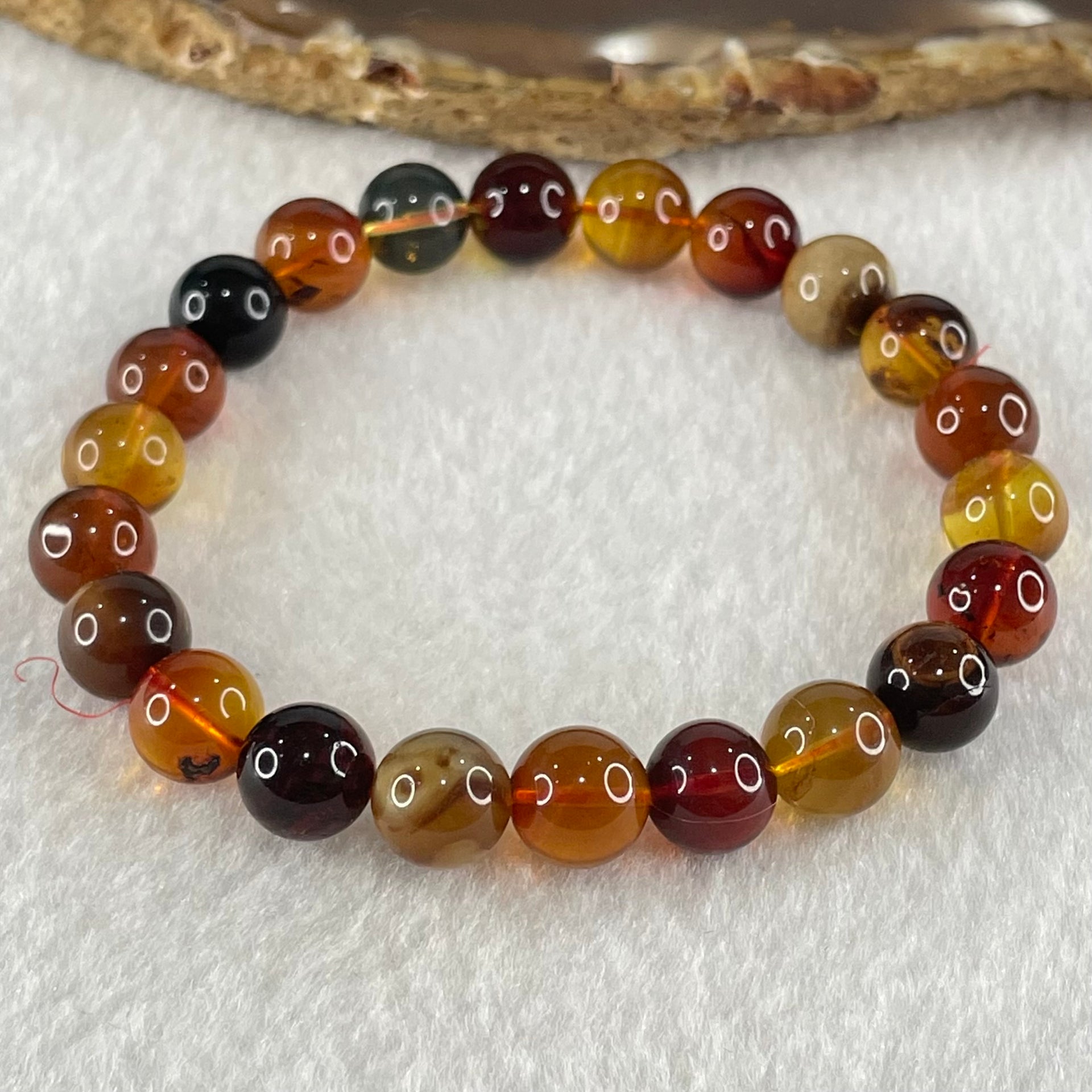 Natural Muti Color Amber Beads Bracelet 7.90g 16cm 8.8mm 22 Beads - Huangs Jadeite and Jewelry Pte Ltd