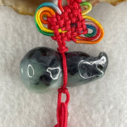Natural Type A Wuji Black with Green Jadeite Hulu Charm Display | Gourd Health, Wealth Accumulation & Protection Talisman (16.64g | 32.7 x 17.6mm) - Huangs Jadeite and Jewelry Pte Ltd
