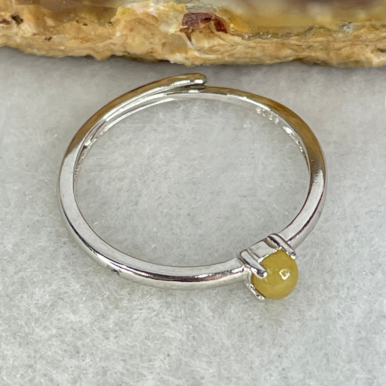 Type A Brown Cabochon Jadeite in S925 Sliver Ring (Adjustable Size) 0.87g 3.3 by 2.5mm - Huangs Jadeite and Jewelry Pte Ltd