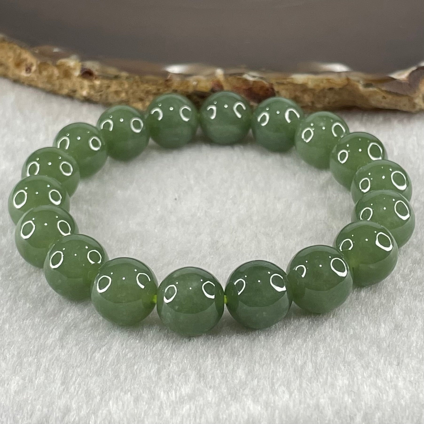 Type A Burmese Icy Oily Green Jade Jadeite Bracelet 39.07g 10.8mm bead 18 beads 16cm - Huangs Jadeite and Jewelry Pte Ltd