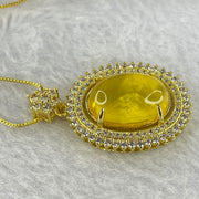 Natural Yellow with Butterscotch Amber with Crystals in Gold Color Necklace 7.28g 17.0 by 12.4 by 7.0mm - Huangs Jadeite and Jewelry Pte Ltd
