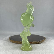 Natural Green Serpentine Bird on Plant with Wooden Stand Display 361.9g 150.0 by 80.0 by 180.0mm - Huangs Jadeite and Jewelry Pte Ltd