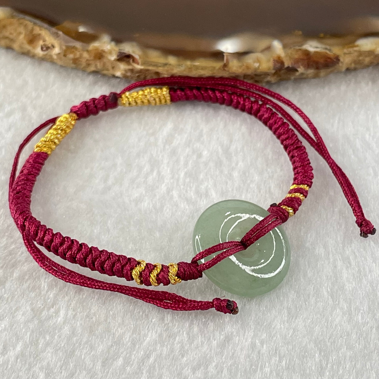 Type A Blueish Green Jadeite Ping An Kou Donut In String Bracelet 2.38g 16.4 by 4.6mm - Huangs Jadeite and Jewelry Pte Ltd