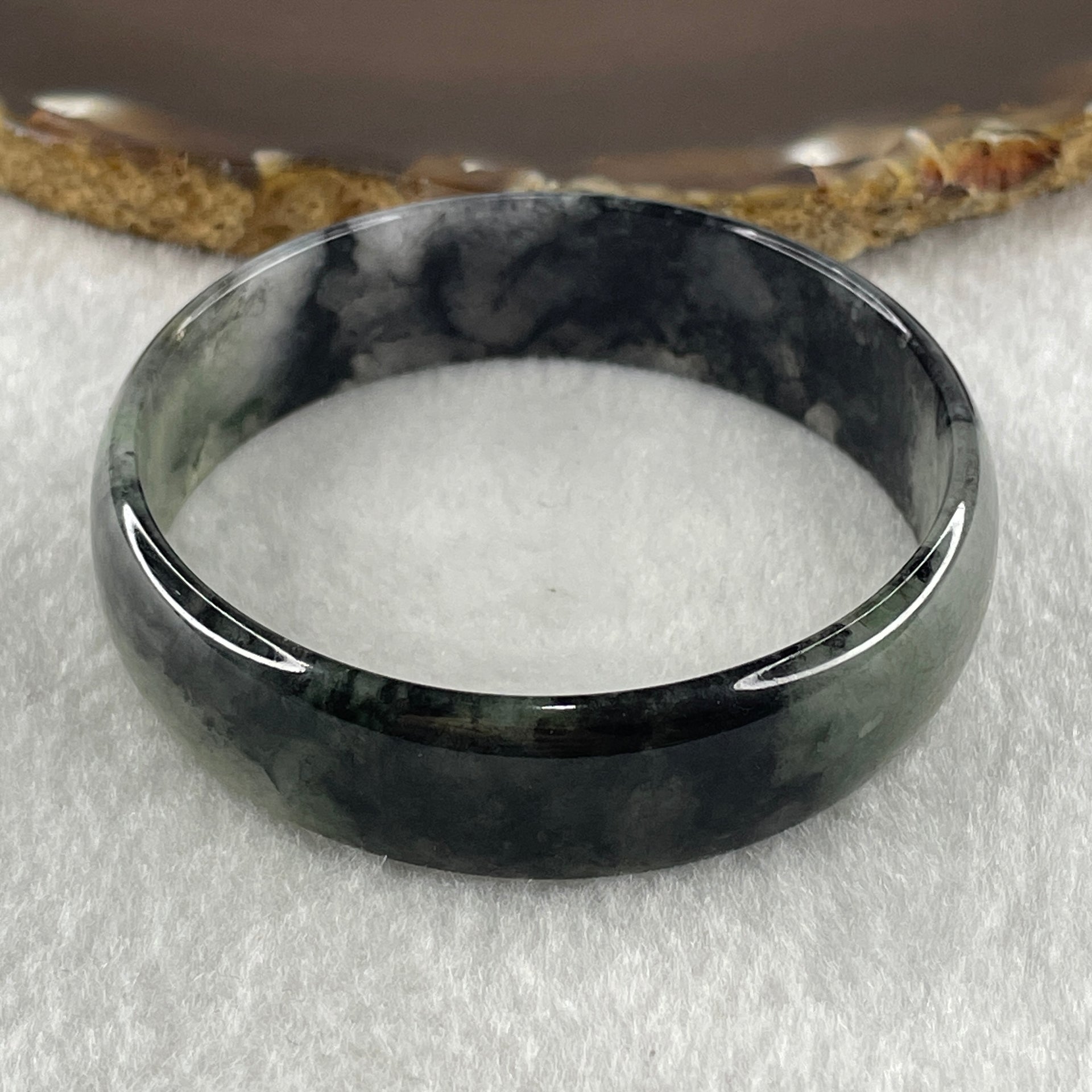Type A Natural Semi Icy Wuji Grey Black Jadeite Bangle 27.65g Inner Diameter 53.3mm 14.3 by 3.9mm (Close to Perfect) - Huangs Jadeite and Jewelry Pte Ltd