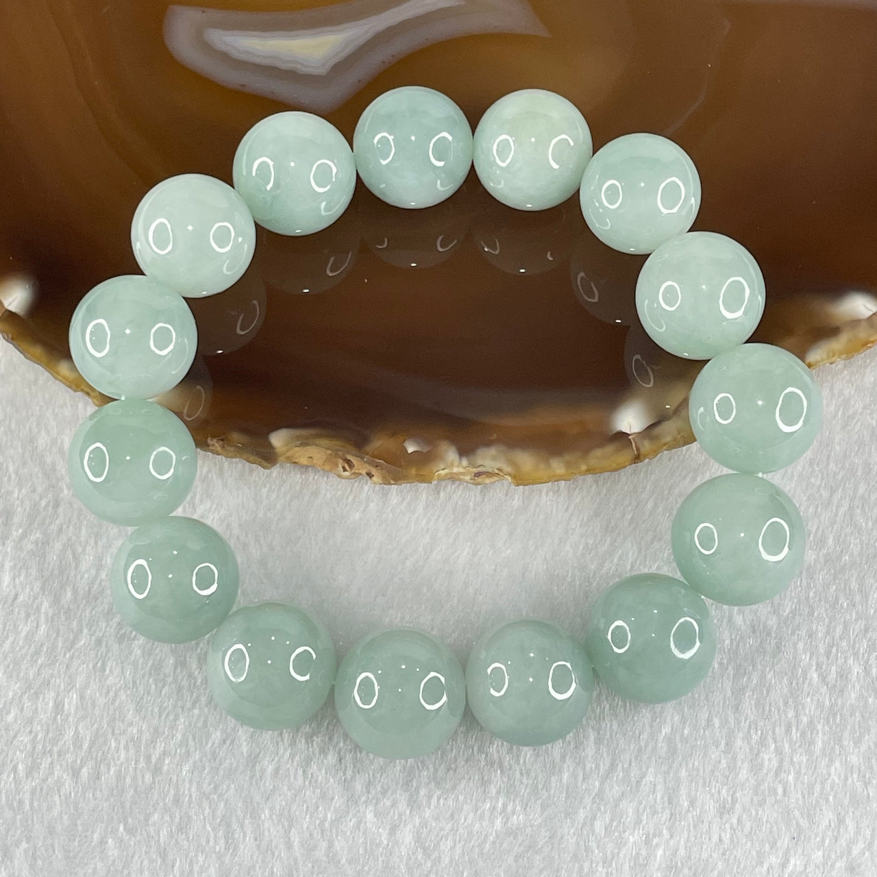Type A Sky Blue Jadeite Beads Bracelet 86.81g 19cm 15.5mm 15 Beads - Huangs Jadeite and Jewelry Pte Ltd