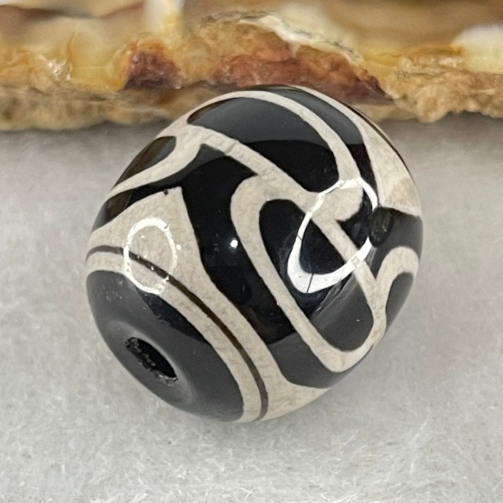 Natural Powerful Tibetan Old Oily Agate 6 Eyes Dzi Bead Heavenly Master (Tian Zhu) 六眼天诛 4.64g 16.0 by 14.4mm - Huangs Jadeite and Jewelry Pte Ltd
