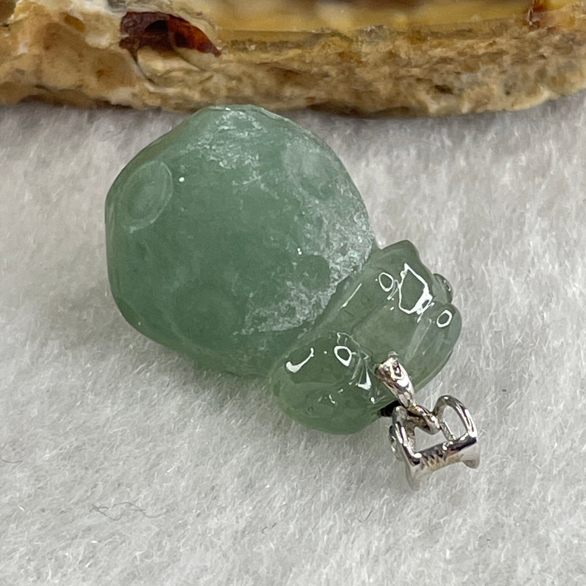 Natural Type A Semi Icy Green Jadeite Rabbit on Moon Pendant in 18K White Gold 3.83g 16.7 by 12.0mm - Huangs Jadeite and Jewelry Pte Ltd