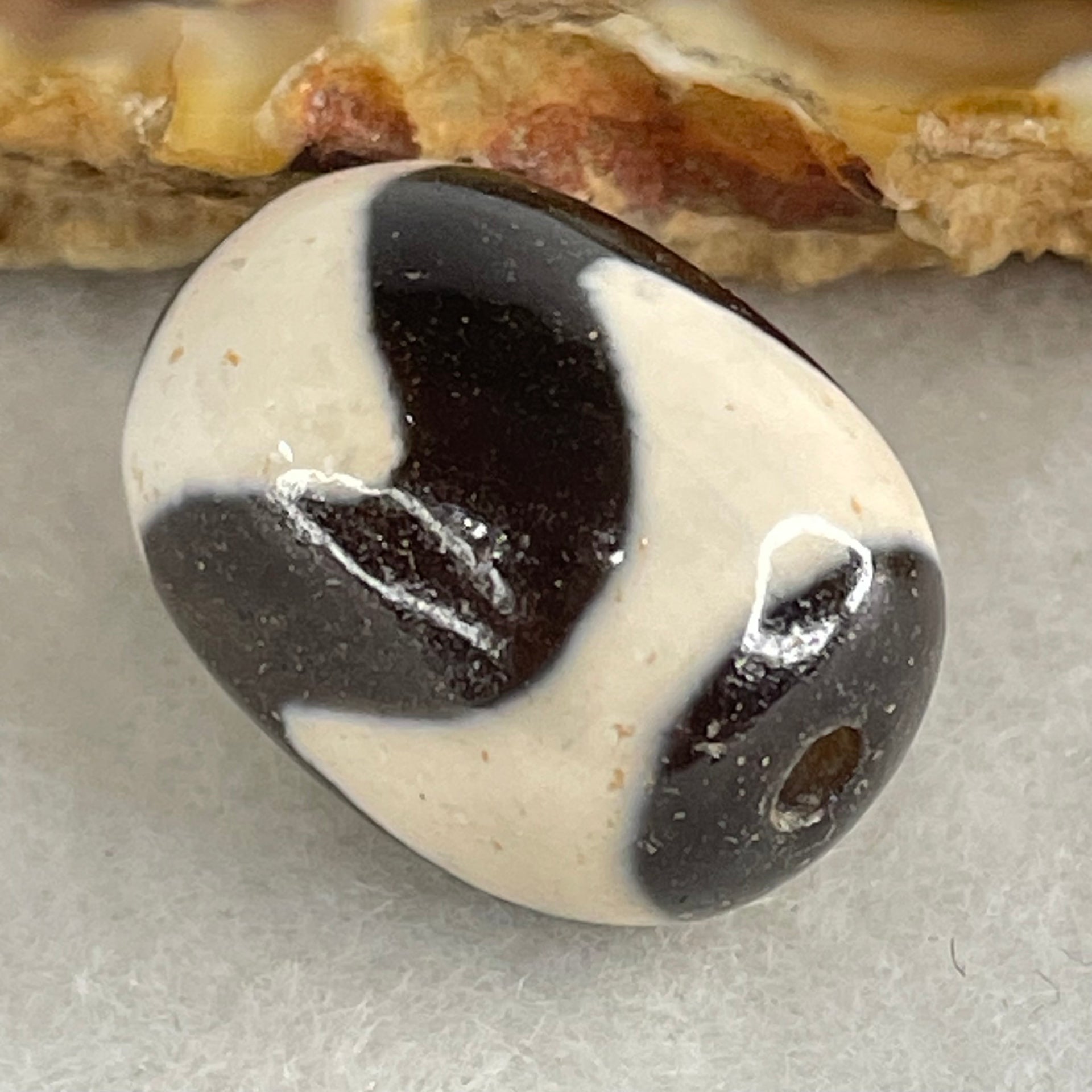 Natural Powerful Tibetan Old Oily Agate Tiger Tooth Daluo Dzi Bead Heavenly Master (Tian Zhu) 虎呀天诛 4.70g 18.0 by 13.4mm - Huangs Jadeite and Jewelry Pte Ltd